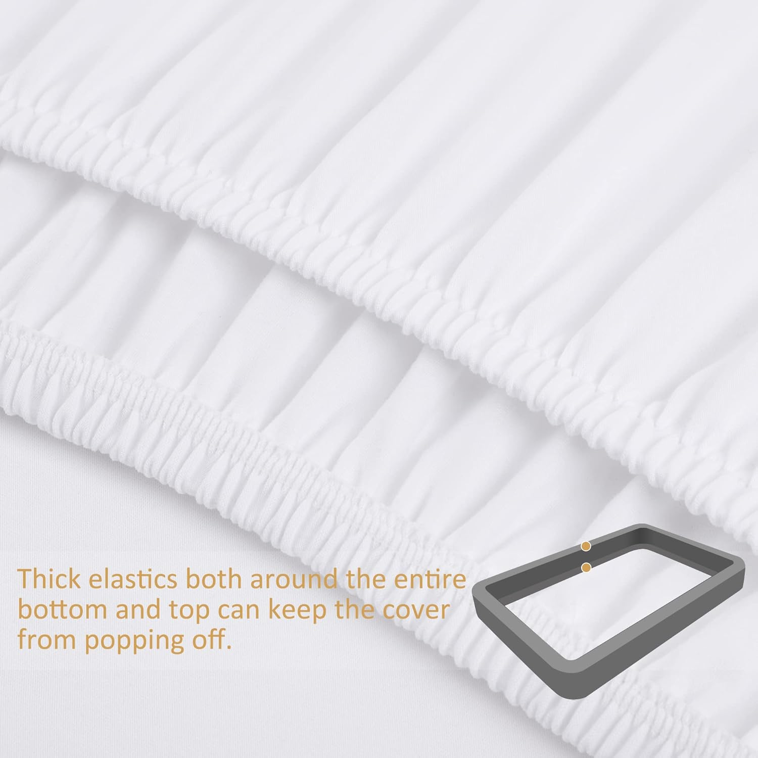 Piccocasa Box Spring Cover Stretchy Fabric Wrap around 4 Sides Bed Skirt Wrinkle Free for Home, Elastic Mattress Cover Fits Mattress up to 14" White Queen image number 3