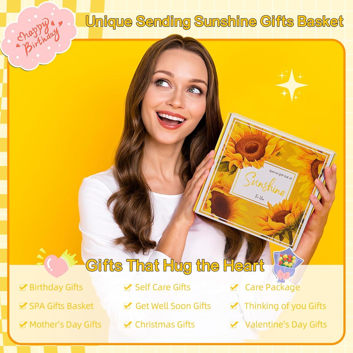 Luckybundle Gift Baskets for Women, Unique Birthday Gifts for Women, Sunflower Care Package, Thinking of You Cheer up Box, Get Well Soon Spa Gift Basket for Mom Sister Best Friend image number 4