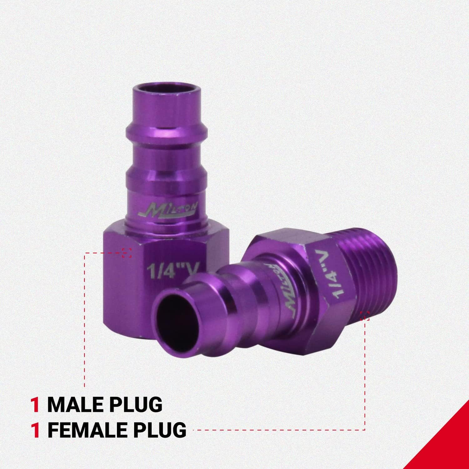 Milton S-303VKIT HIGHFLOWPRO Coupler & Plug Kit V-Style 1/4 NPT Purple - 3 Pieces image number 4