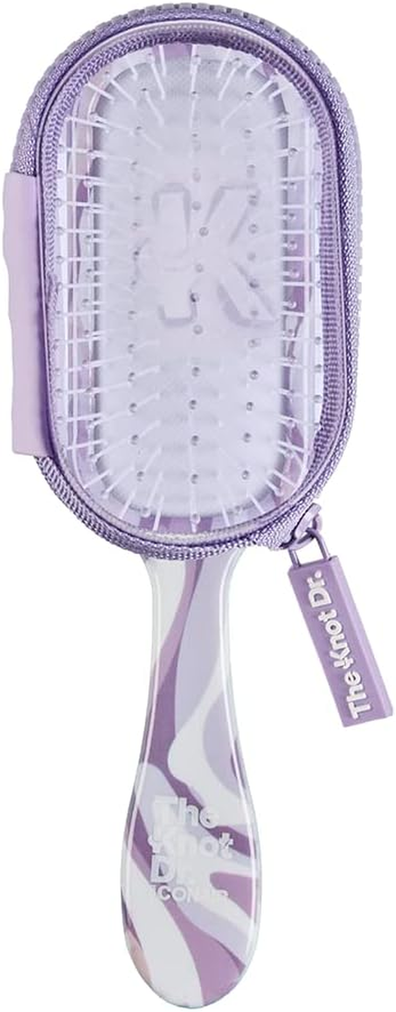 Conair the Knot Dr. for Mini Hair Brush, Wet and Dry Detangler with Clear Storage Case, Removes Knots and Tangles, for All Hair Types, Marblized Lavender Print