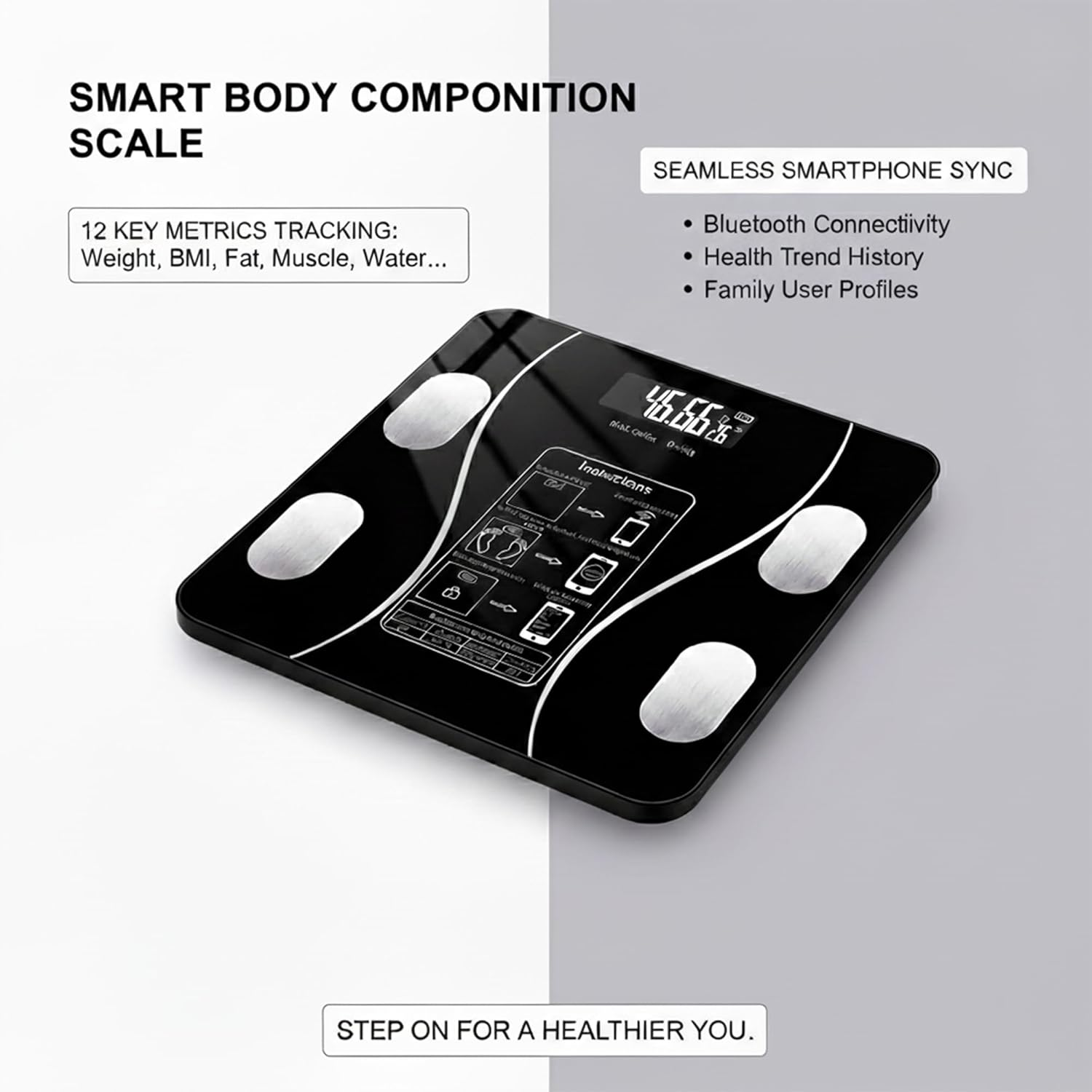 Bluetooth Smart Body Fat Scale &ndash; Digital Bathroom Scale with USB Recharge, Tempered Glass & Large LED Display &ndash; Slim Fitness Scale for Weight Tracking, Health Monitoring & Home Use &ndash; Black image number 4