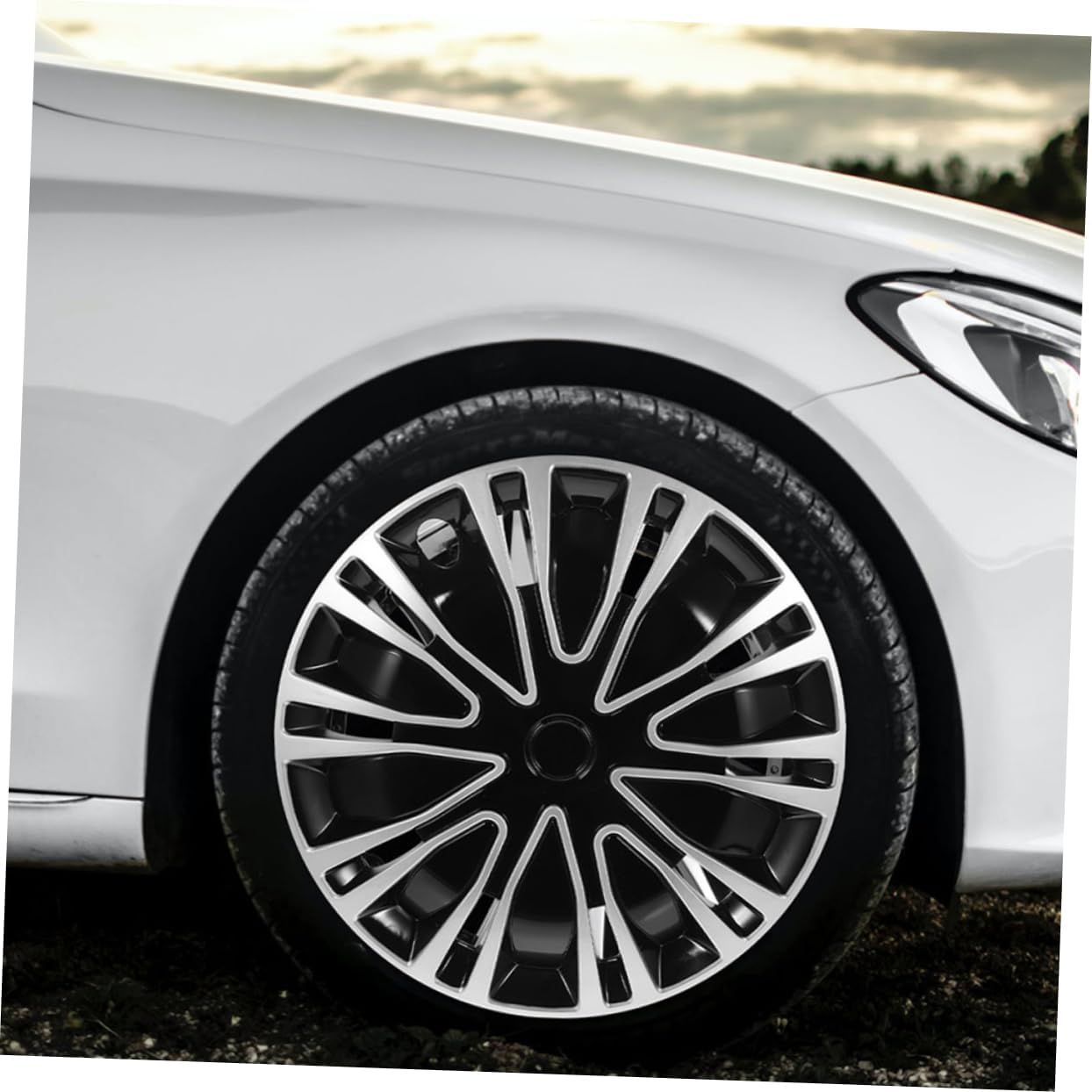 12 Inch Automotive Wheel Hubcaps, 2Pcs Silver Black Decorative Hubcap Covers for Cars, Universal Fit Car Wheel Rim Covers for Seasons image number 4