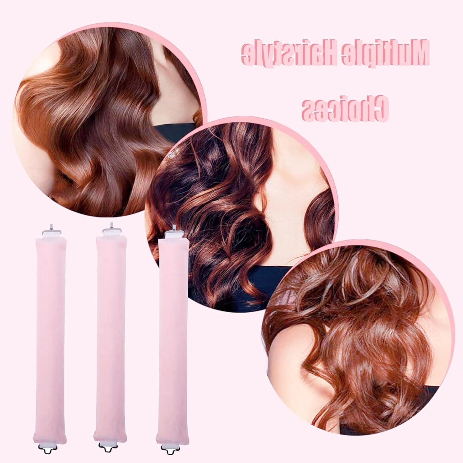 Heat Free Curls - 3 Piece Set Overnight Blowout with Satin Curlers for Long Hair | Pink image number 6
