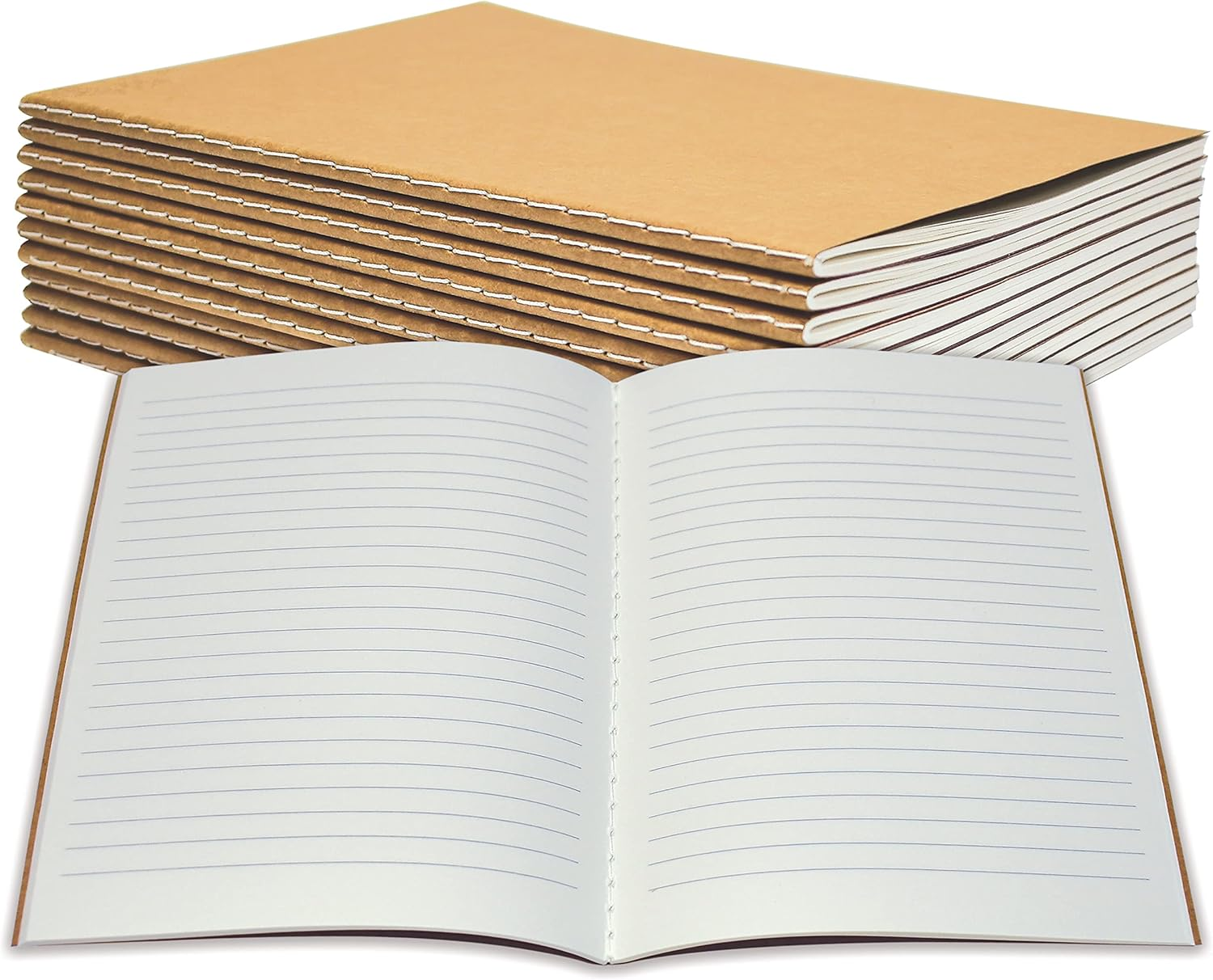 Better Office Products Kraft Notebooks Lined Paper, Bulk Pack 8.3 in X 5.5 In, A5 Size, 60 Lined Ivory Pages, 80 Gsm, Soft Cover Composition Notebooks, Stitched Spines, Kraft Travel Journals image number 1