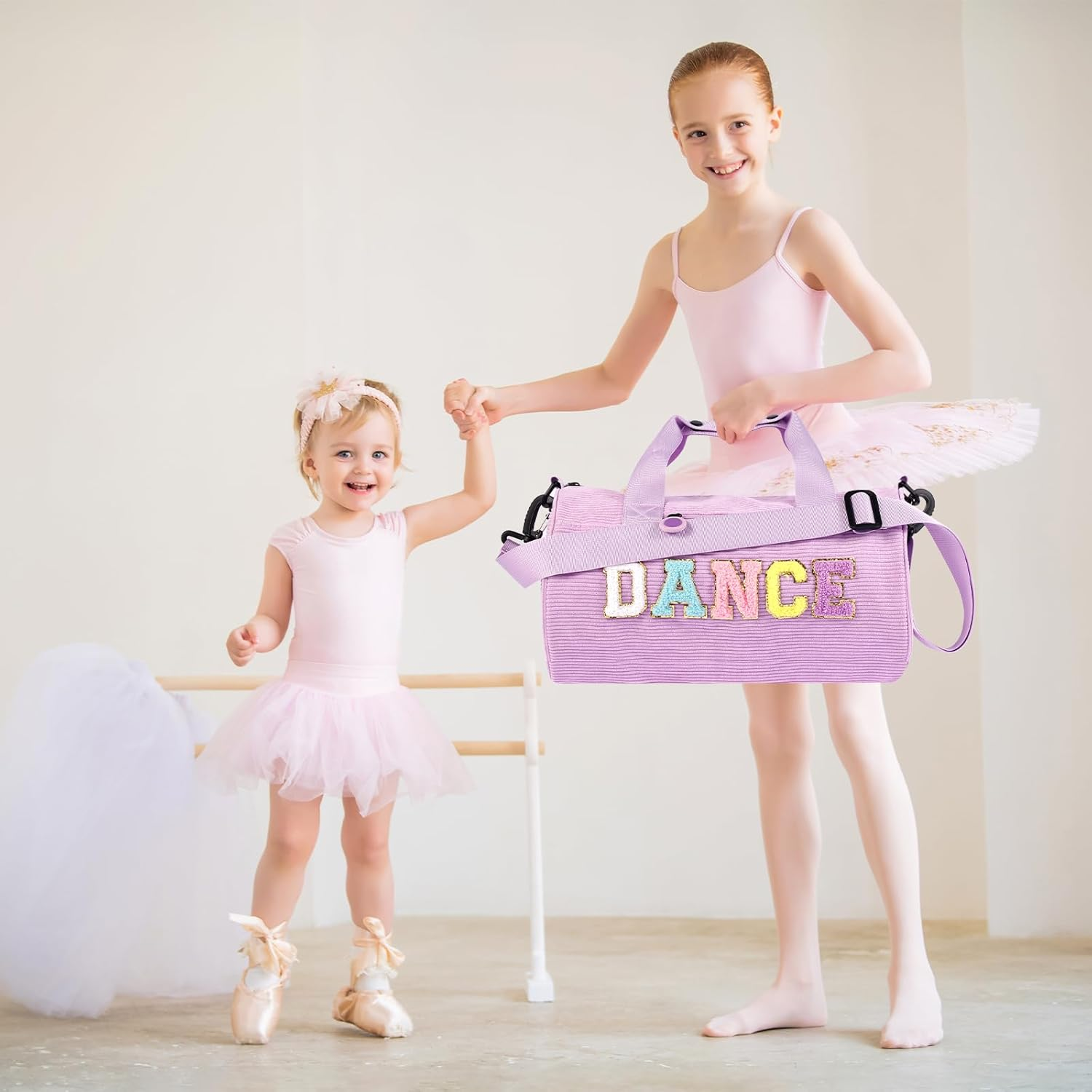 Dance Ballet Bag for Girls Sport Gym Duffle Bags Overnight Travel Bags Fun Dance Corduroy Chenille Letter Bag for Dancers, Purple, Dance Bag image number 2
