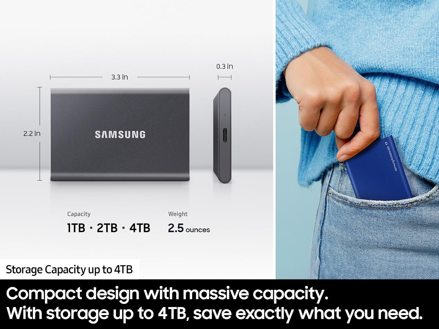Samsung T7 Portable SSD, 4TB External Solid State Drive, Speeds up to 1,050Mb/S, USB 3.2 Gen 2, Reliable Storage for Gaming, Students, Professionals, MU-PC4T0T/AM, Gray image number 6