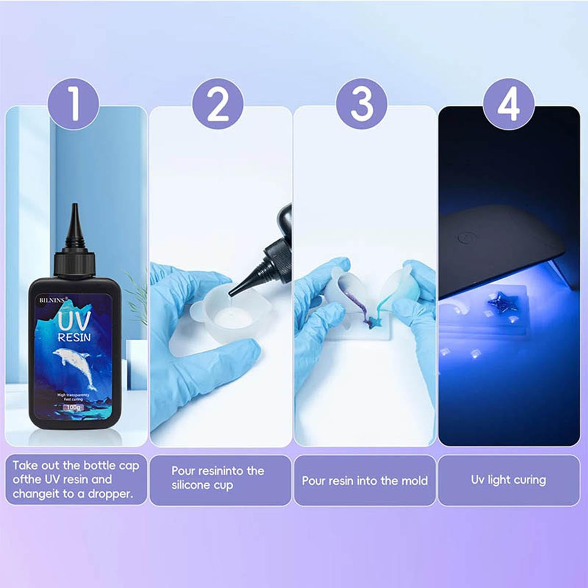 UV Resin, 2 PCS Upgrade Crystal Transparent Clear Hard Glue Solar Curing UV Hard Resin for Earring Pendant Handmade Jewelry, DIY Craft Decoration, Casting and Coating (2X100G) image number 6