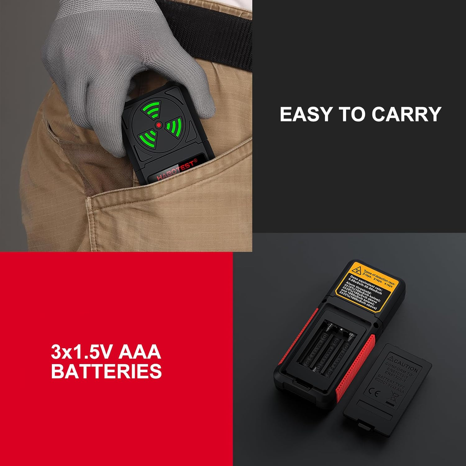 Geiger Counter Nuclear Radiation Detector - Portable Radiation Dosimeter Tester Beta Gamma X-Ray Radioactivity Detector for Nuclear Wastewater Seafood with Backlit LCD Display, Audible & Visual Alarm image number 5