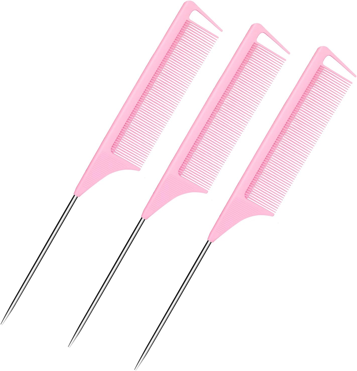 Metal Carbon Fiber Parting Rat Tail Comb for Women Men Kids Braiding Styling Hair (Black 6Pcs)