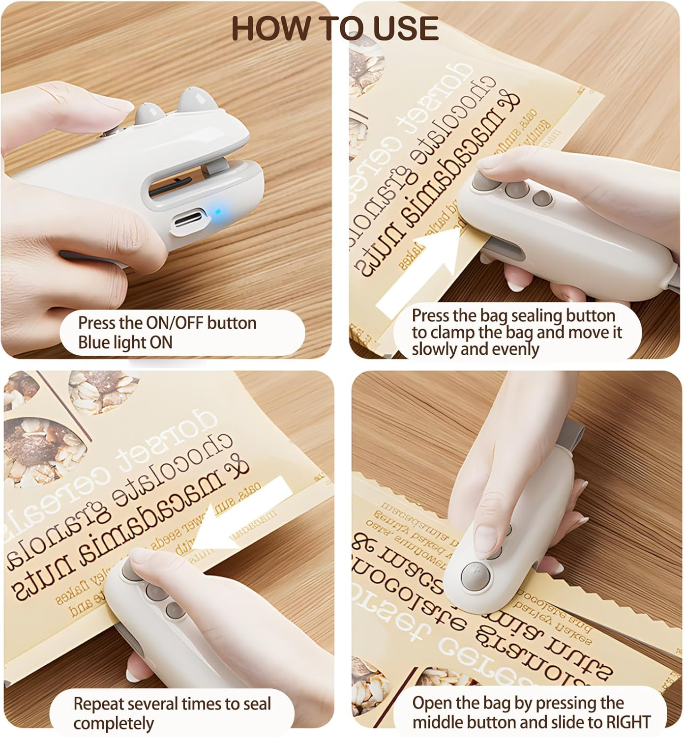 Mini Bag Sealer, USB-C Rechargeable Bag Sealer, 2 in 1 Bag Sealer Heat Seal with Cutter and Magnet, Mini Bag Resealer Machine for Plastic Bags Snack Bags