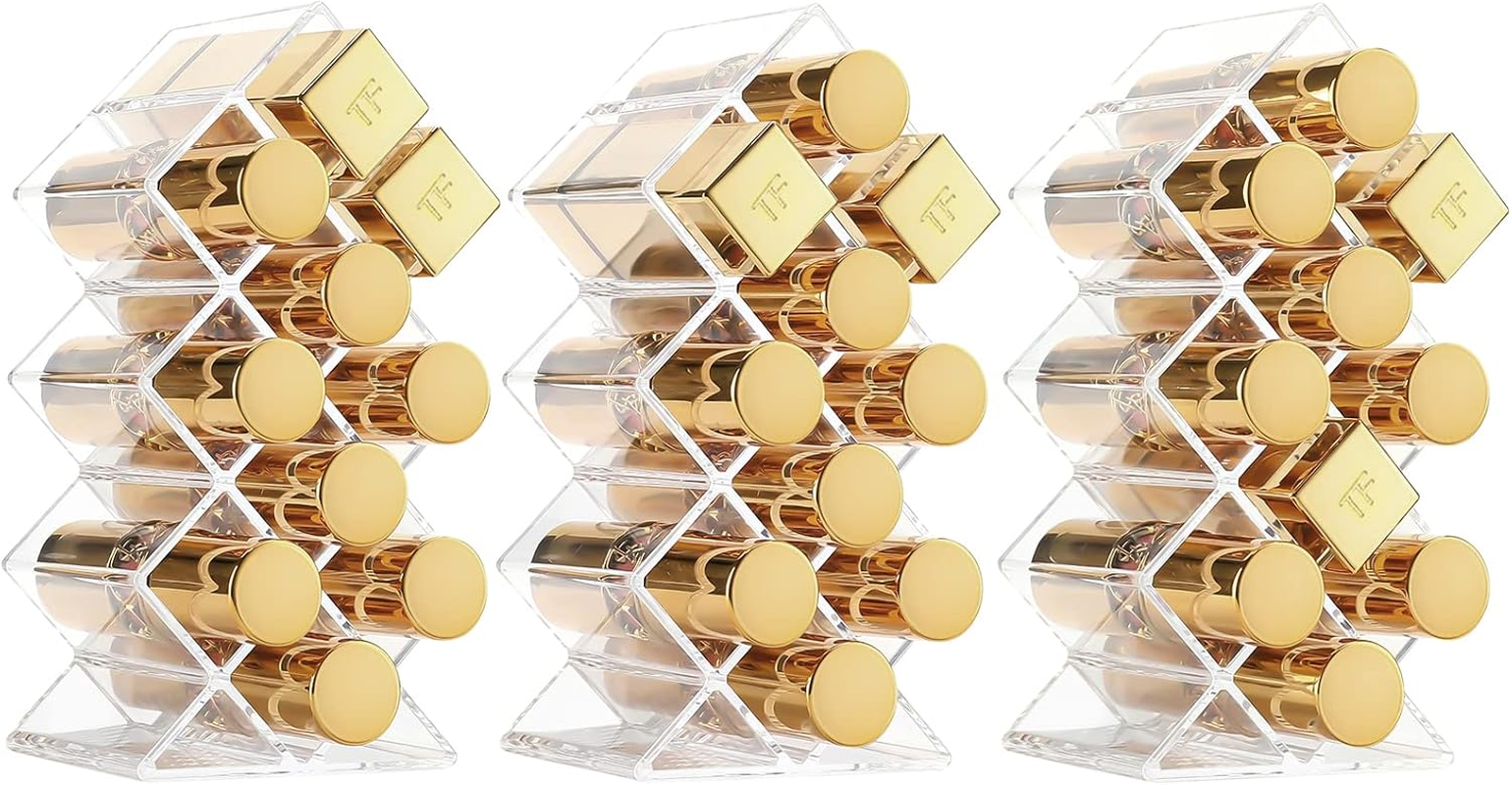 3 Pack Lolalet Lipstick Holder Organizer, 30 Spaces Acrylic Stackable Fish Shape Lipsticks Tower Lipgloss Display Stand, Clear Lip Gloss Organizers Storage Box -10 Slots image number 1