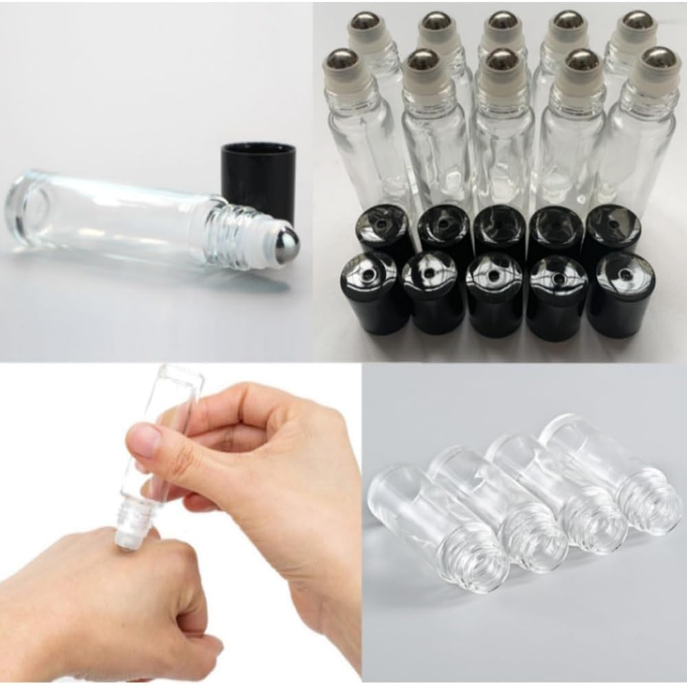 DACUAN 20Pcs 10 Ml Essential Oil Glass Roller Bottles with Roller Balls and Lids, Leak Proof Roll Bottles for Aromatherapy Facial Body Care, Travel Perfume Essential Oil (Transparentl) image number 4