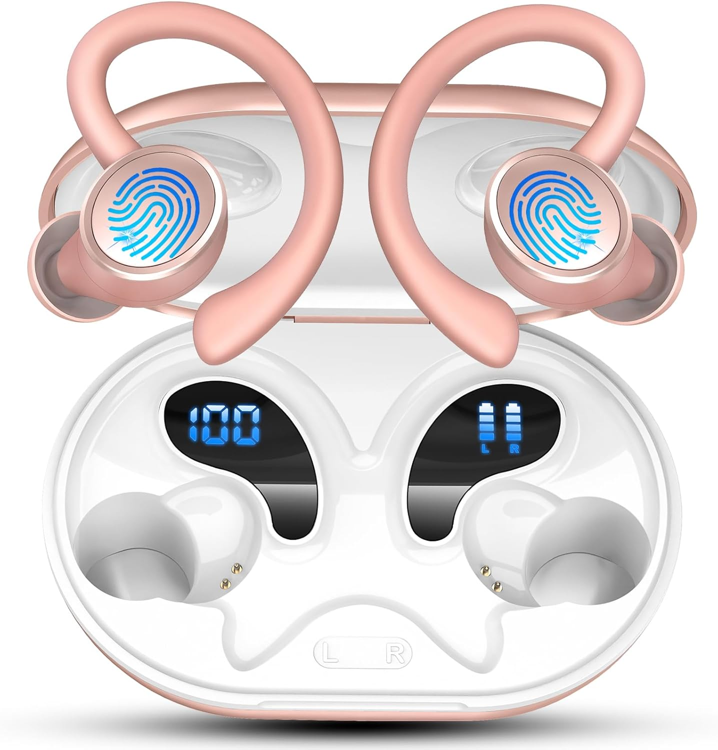 Wireless Sports Headphones, Bluetooth 5.4 Hifi Stereo Headphones with 4 HD Mic 50H Wireless Bluetooth Headphones Noise Cancelling ENC IP7 Waterproof Running LED Display image number 5