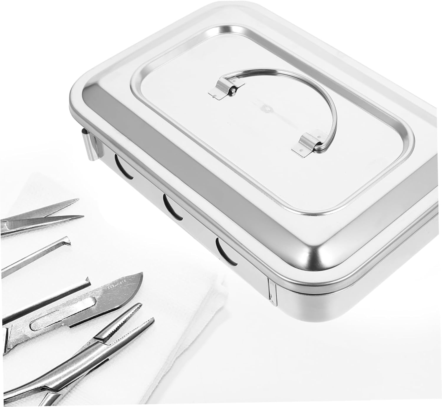 PLAFOPE Sterilization Box with Square Lid Stainless Steel Tray Compact Design High-Temperature Resistant Disinfection Tool for Makeup Tools and Instruments