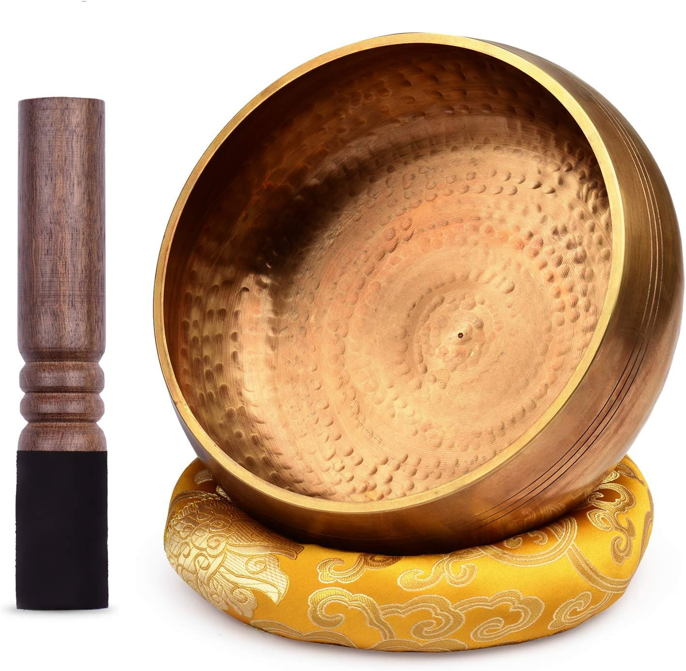 Singing Bowl, Tibetan Singing Bowl Set with 20.5Cm/ 8Inch Large Handmade Metal Sound Bowl&Soft Cushion(Random Color Delivery)&Wooden Striker for Sound Yoga Relaxation image number 5