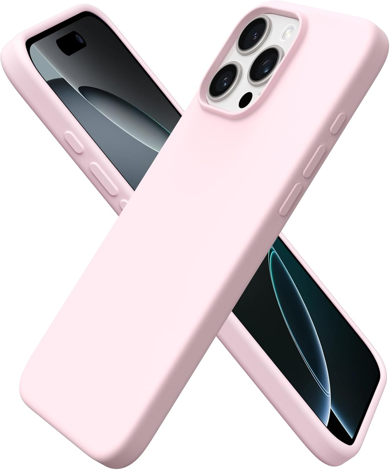 ORNARTO Compatible with Iphone 16 Pro Max Case 6.9", Slim Liquid Silicone 3 Layers Soft Gel Rubber Shockproof Protective Case with Anti-Scratch Microfiber Lining-Chalk Pink - Black image number 5