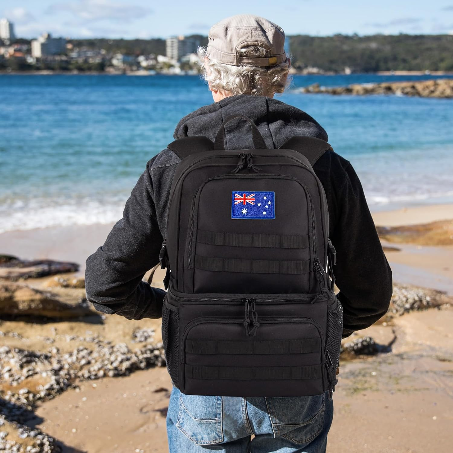 Tactical Double Deck Cooler Backpack for Men,Large Lunch Backpack with 2 Compartment,Soft Cooler Bag Water-Resistant Leak Proof Cooler Bag Beach Picnic image number 3