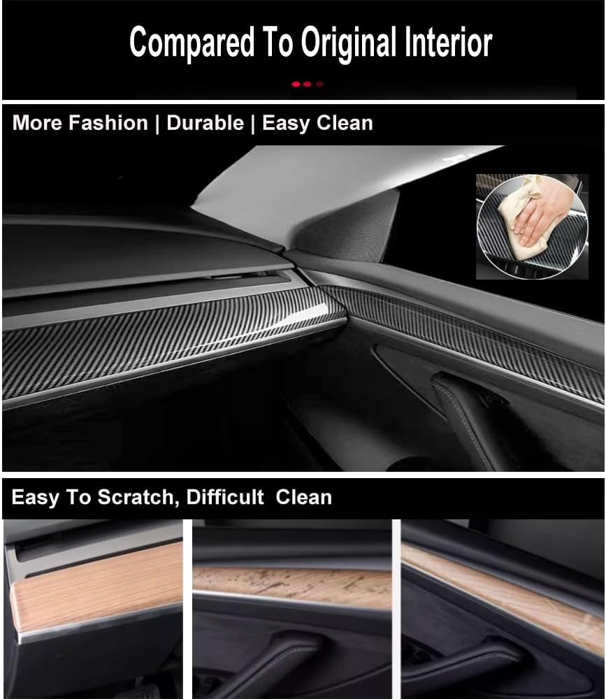 Starytbl Segment Center Control Dashboard Panel & Front Door Trim Wrap Cover for 2021-2023 Model 3 and 2020-2024 Model Y, Not Fit 2024 Model 3 Refresh Highland (Bright Carbon Fiber Pattern) image number 5