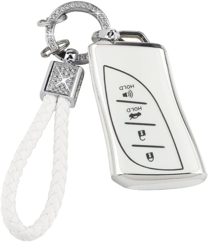 PIFOOG Lexus Key Fob Cover Bling Keychain TPU Car Keys Case Shell Protector Protection for Lexus GX ES NX LC RC LS UX Accessories 4 Buttons, White and Silver Edge, for Lexus image number 6