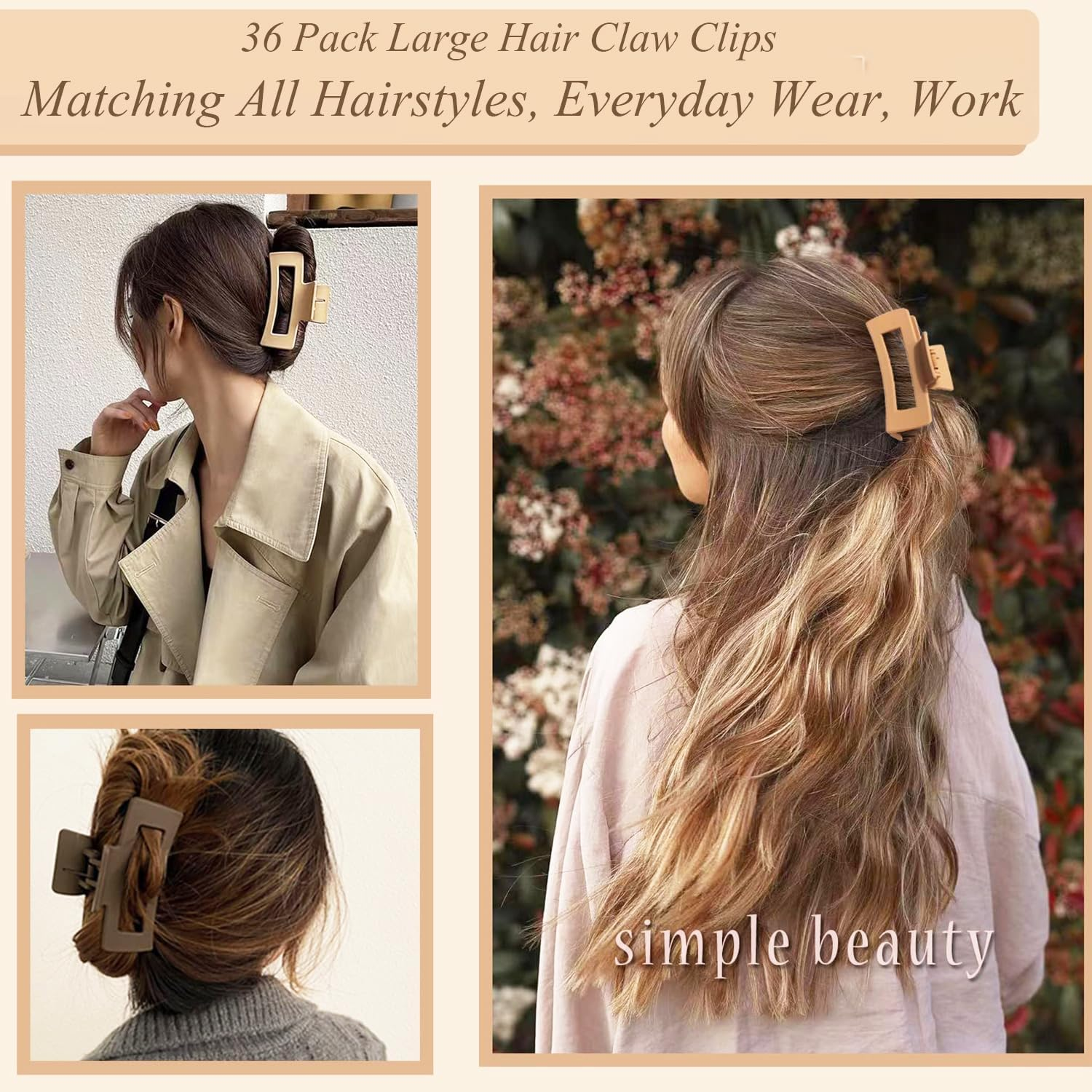 Hair Claw Clips for Women,Non-Slip Hair Claw Clips,Matte Hair Clips,Large Hair Claws Strong Hold Hair Styling Accessories for Women Gift (Multicolor) image number 2