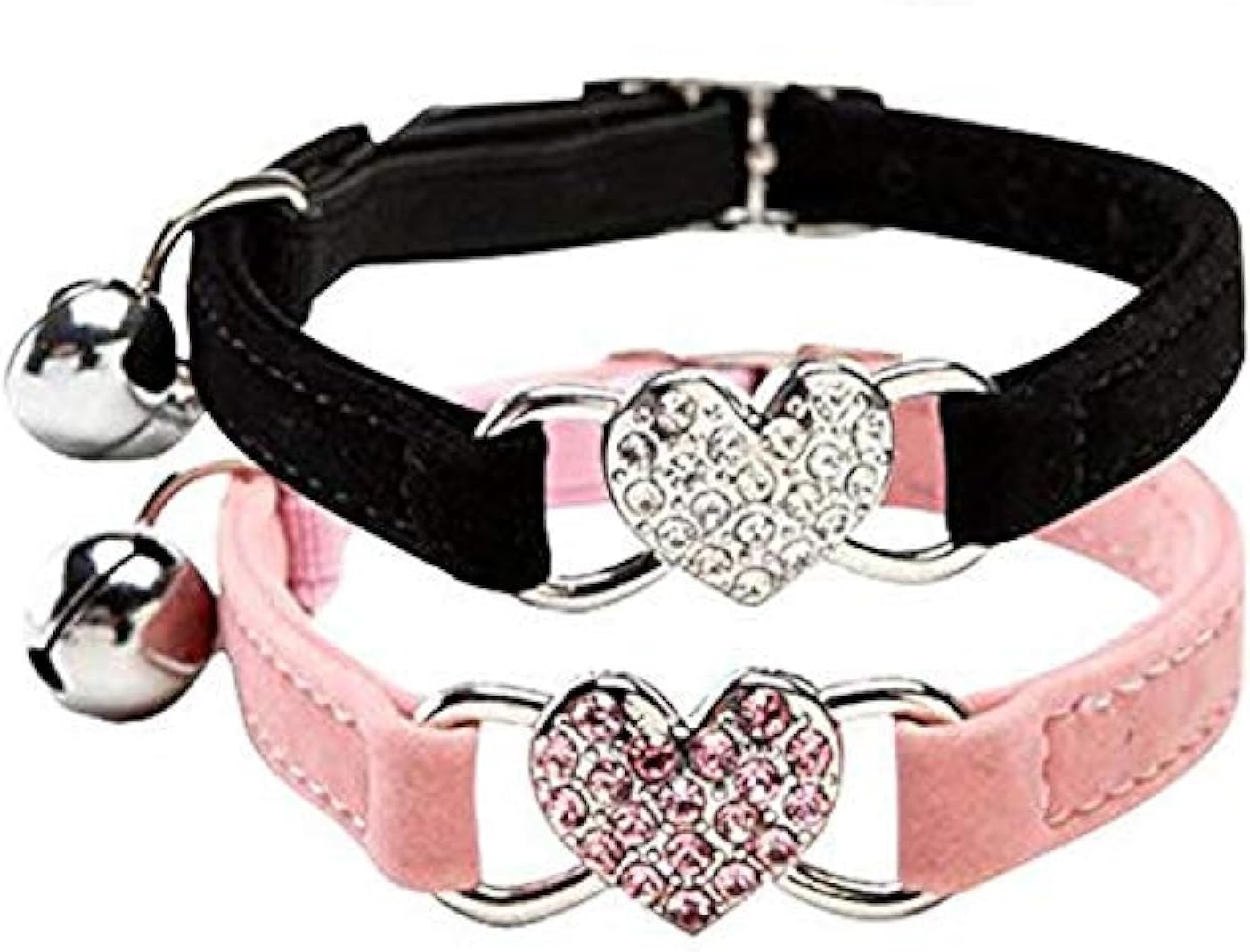 CHUKCHI Adjustable Cat Collar with Bell and Heart Pendant with Crystal Stones Soft Velvet Fabric Safe Collar 8-11 Inch image number 5