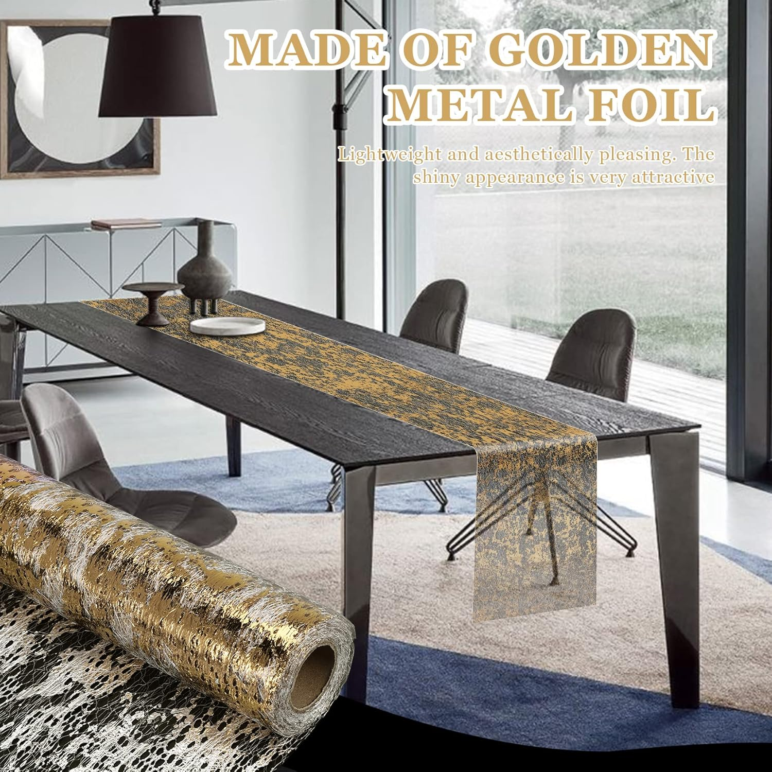 Laiaouay Table Runner, Sparkling Polyester Tulle Ribbon Roll with Gold Foil,Birthday Party Wedding Christmas Decor 28Cmx10M