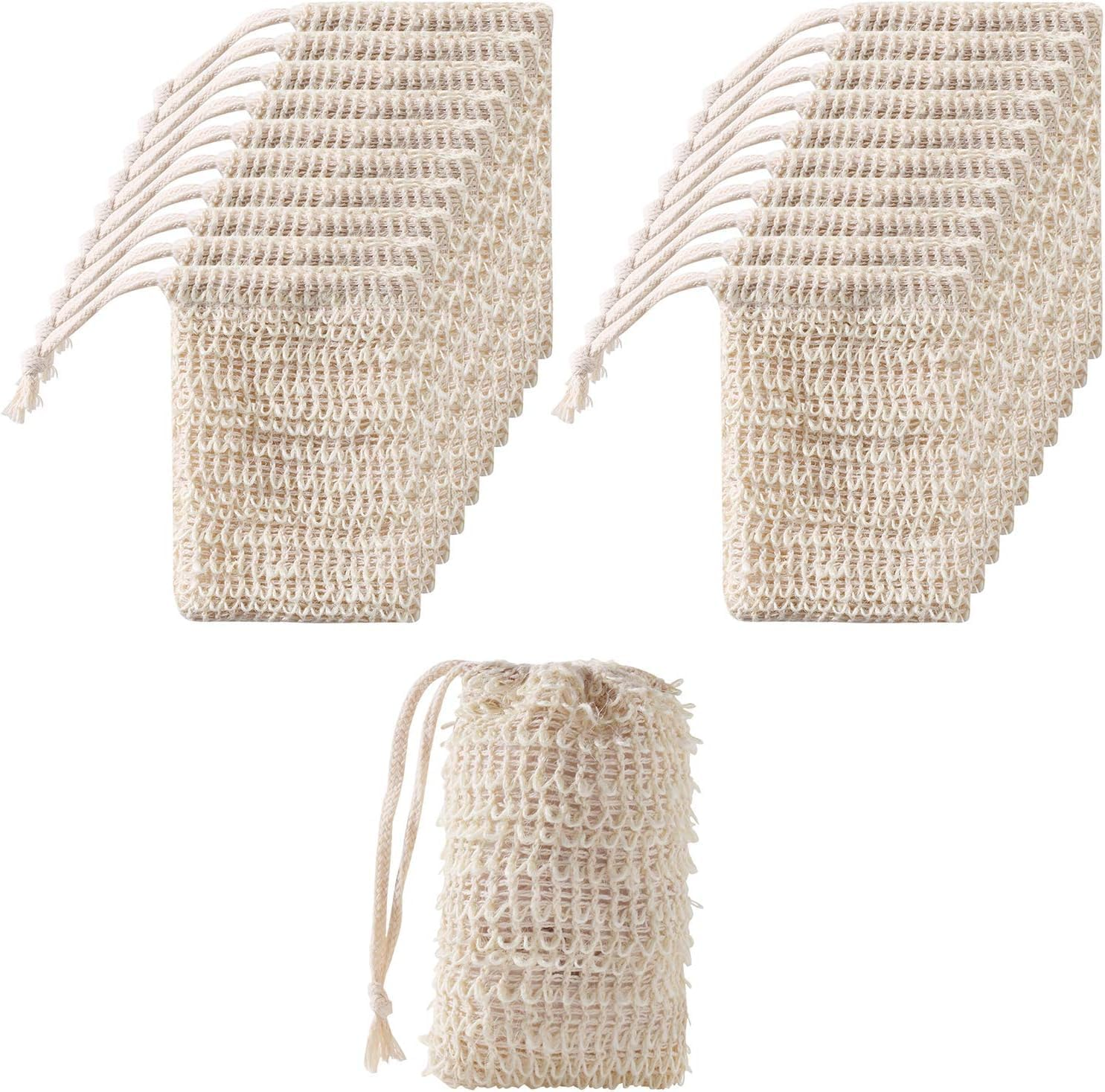 40 Pack Soap Exfoliating Bag Pouch Soap Saver Natural Ramie Soap Bag Hand Made Soap Bag Mesh Soap with Drawstring for Bath & Shower Use