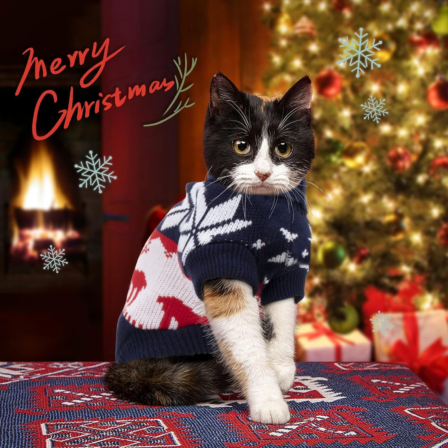 RANYPET Pack of 2 Cat Jumpers Christmas Puppy Knitted Jumper, Christmas Pattern Knitwear Warm Pet Jumper for Kittens and Small Dogs L image number 6