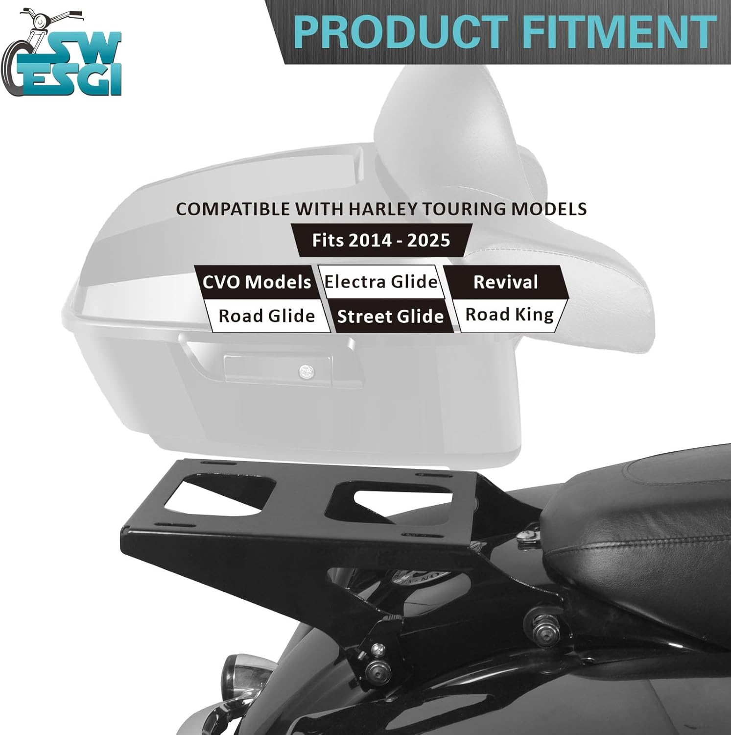 Luggage Rack 4 Point Docking Hardware Kit for Harley Detachable Tour Pack Kit Two-Up Mounting Rack Compatible with Touring Road King Street Glide Road Glide Electra Glide 2014-2025 (Chrome) - Black image number 6