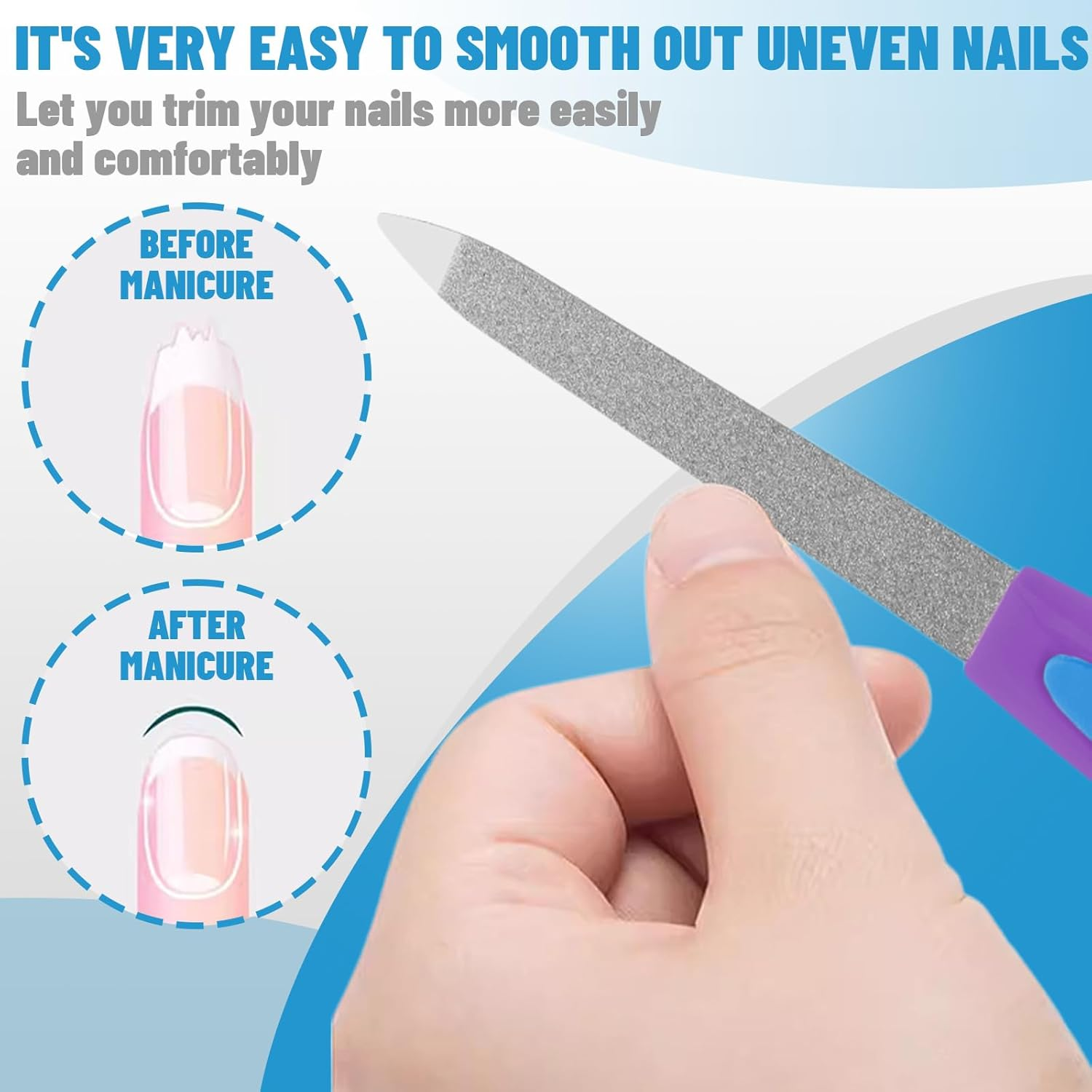 Nail Files, Steel Nail File for Thick Nails, Ingrown Nails, Fungal Nails, Metal Nail File, Dual-Ended Toenail Lifter for Natural Nail Care, with a Double-Headed Cuticle Pusher image number 1