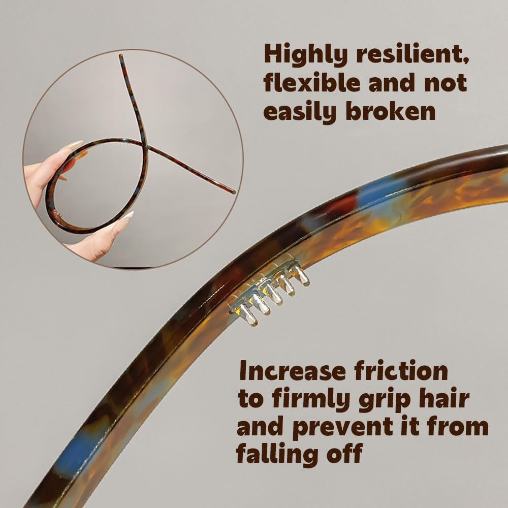 Pack of 4 Cute Headbands Women'S Non Slip Hair Band Women'S Acetic Acid Headband Women'S with Teeth Comb Headband Curved Glasses Design Headband Women'S Cute Colourful Hair Bands Women'S Hair image number 4