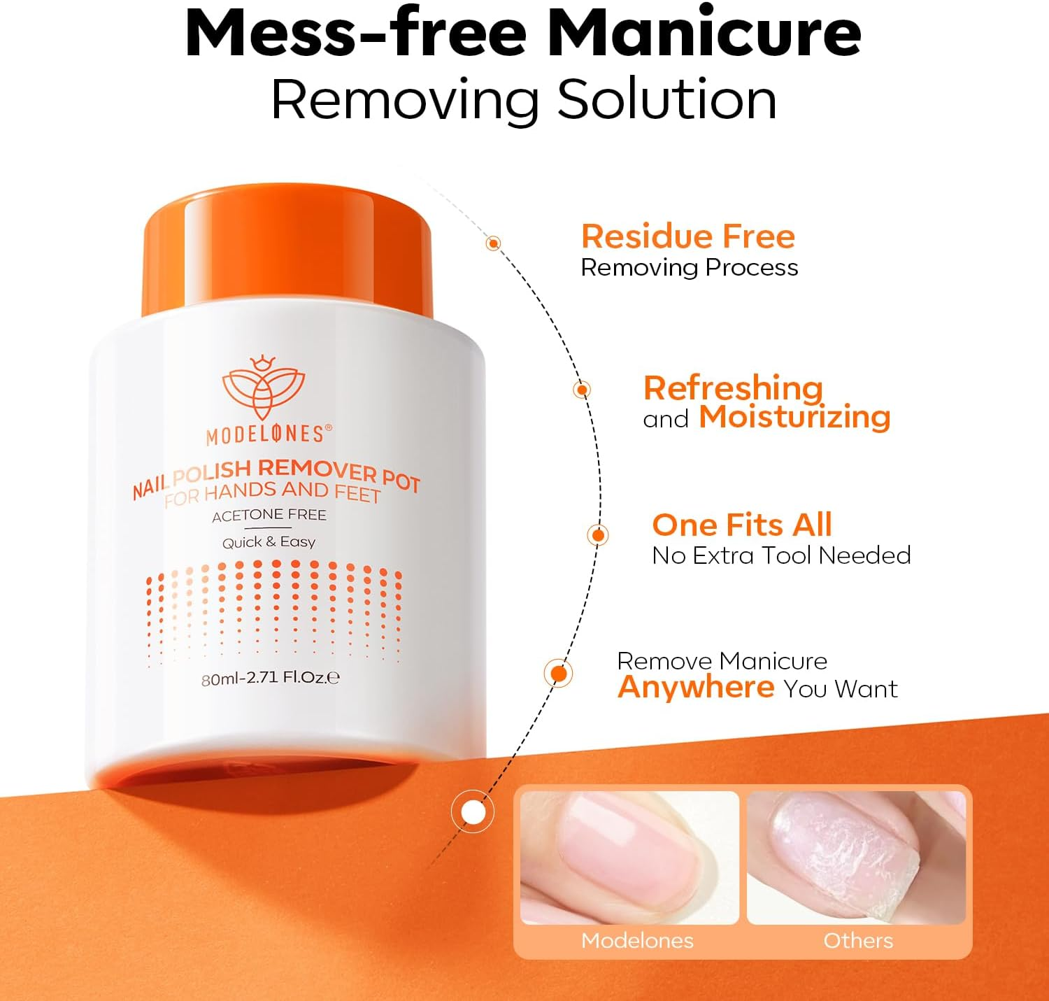 Modelones Nail Polish Remover Acetone-Free & Non Drying Nail Polish Remover Pot with Sponge-Top Lid Contains Jojoba Oil Professional Nail Remove Jar for Home Salon (80 Ml) image number 6