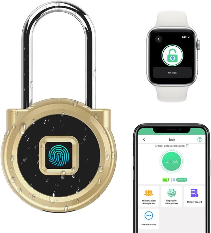 Elinksmart Gym Locker Padlock with Fingerprint Remote Authorized Unlock Record - Waterproof Security Keyless Smart Lock for School Gym Locker Backpack Gun Case Field Box Silver Support Ios Watch