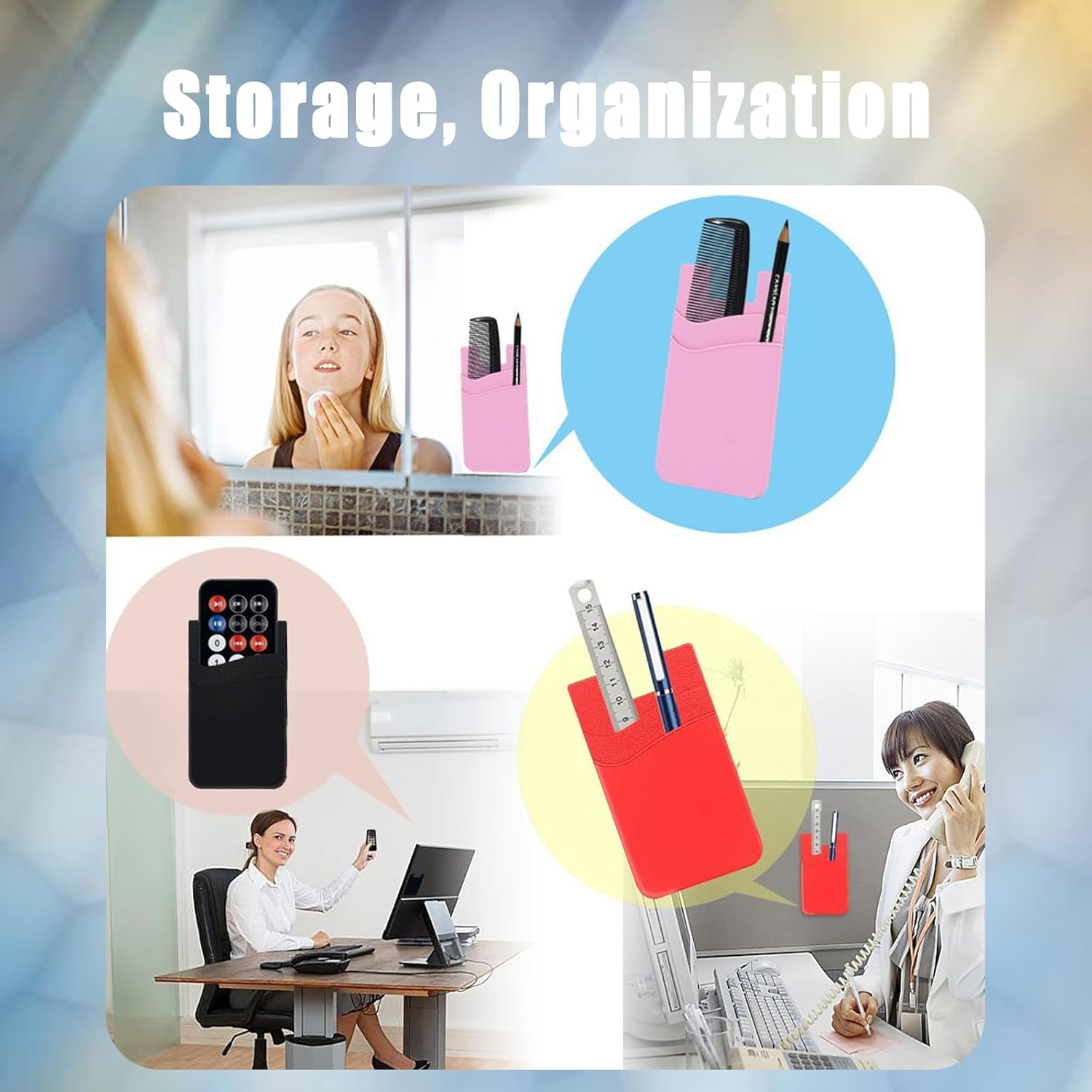 2Pcs Zakora Phone Wallet Stick On,Silicone Card Holder for Back of Phone Credit Card Holder for Phone Case Compatible for Credit Cards, Business Card, Cash & ID Cards (Black) - Blue image number 7