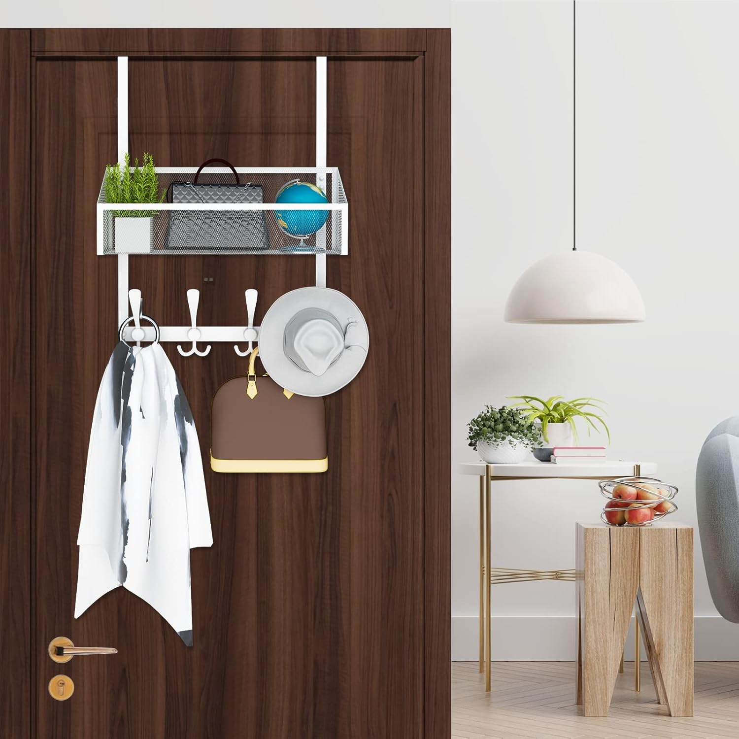 Kaiferty over the Door Hooks Organizer, Door Hanger Towel Rack Mesh Basket with 12 Hooks,Over the Door Storage Coat Hooks behind Door Organizer for Bathroom,Bedroom,Kitchen,Office(White) image number 5