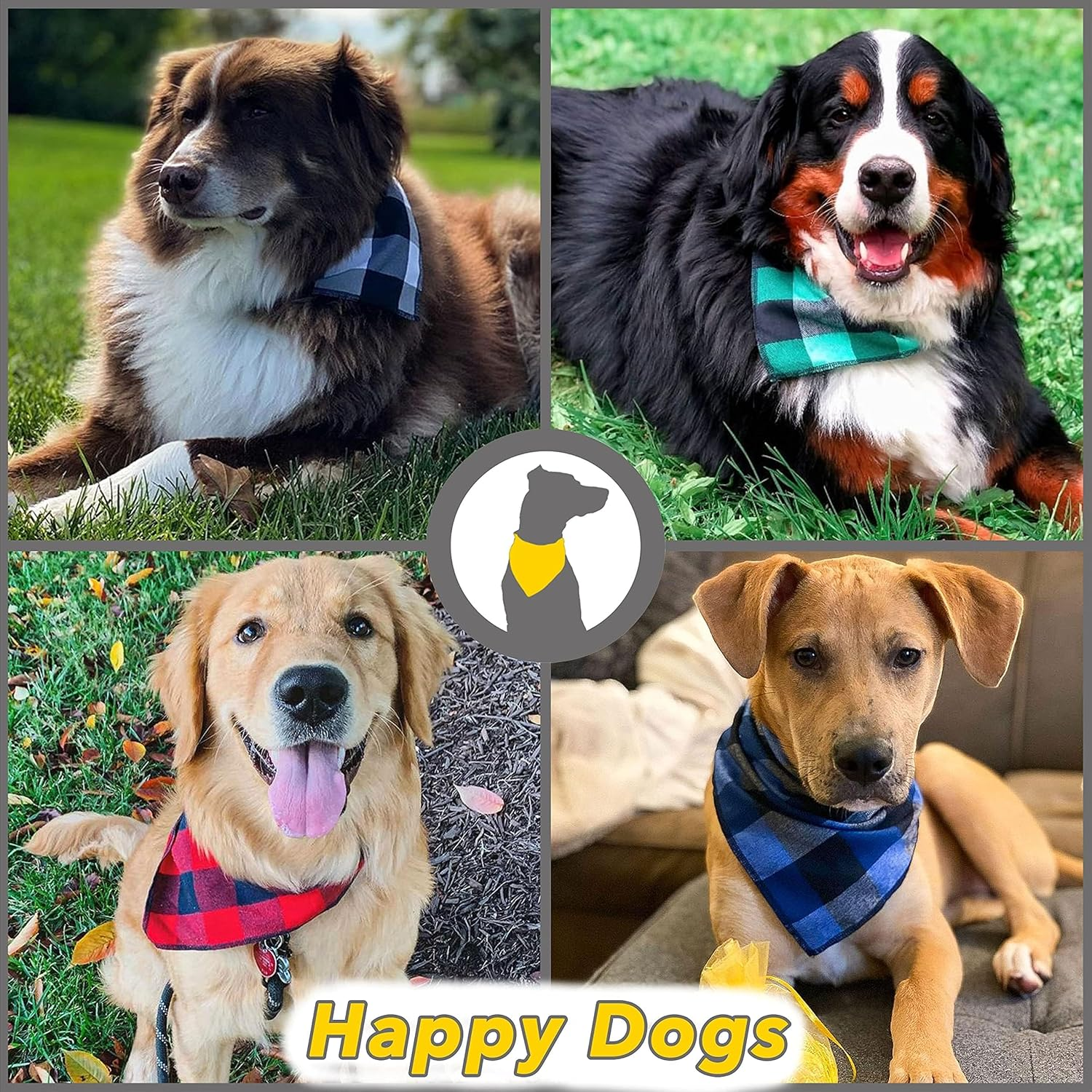 4 Pcs Dog Bandanas Plaid Reversible Triangle Bibs Scarf, Buffalo Plaid Scarf for Medium and Large Pets, Adjustable Plaid, Black and White, Red, Green, Blue image number 1