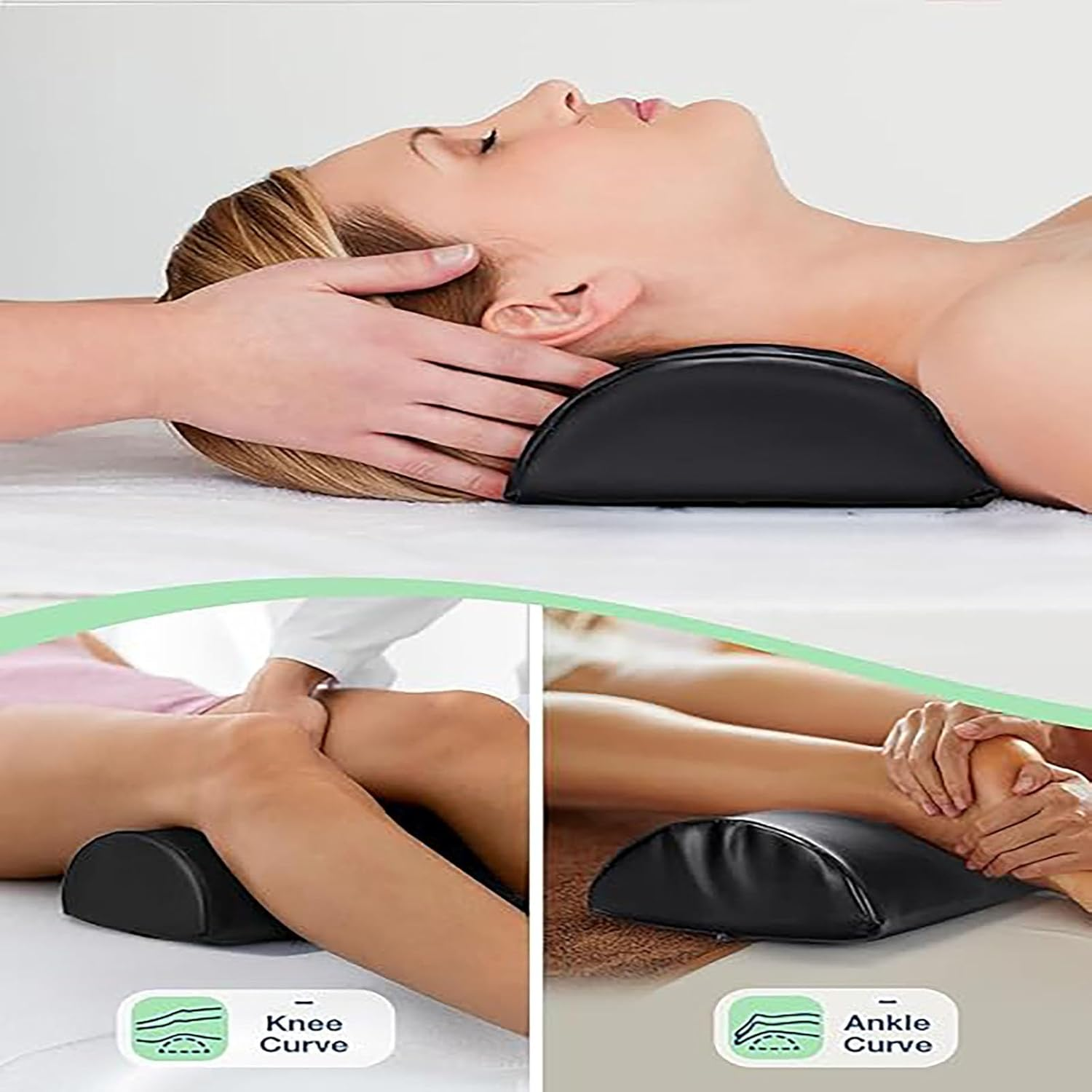 SYGELER 40X20X9Cm Half round Massage Table Bolster Pillow | Massage Table PU Leather Knee Pillow for Lower Back/Leg/Neck Pain Relief image number 5