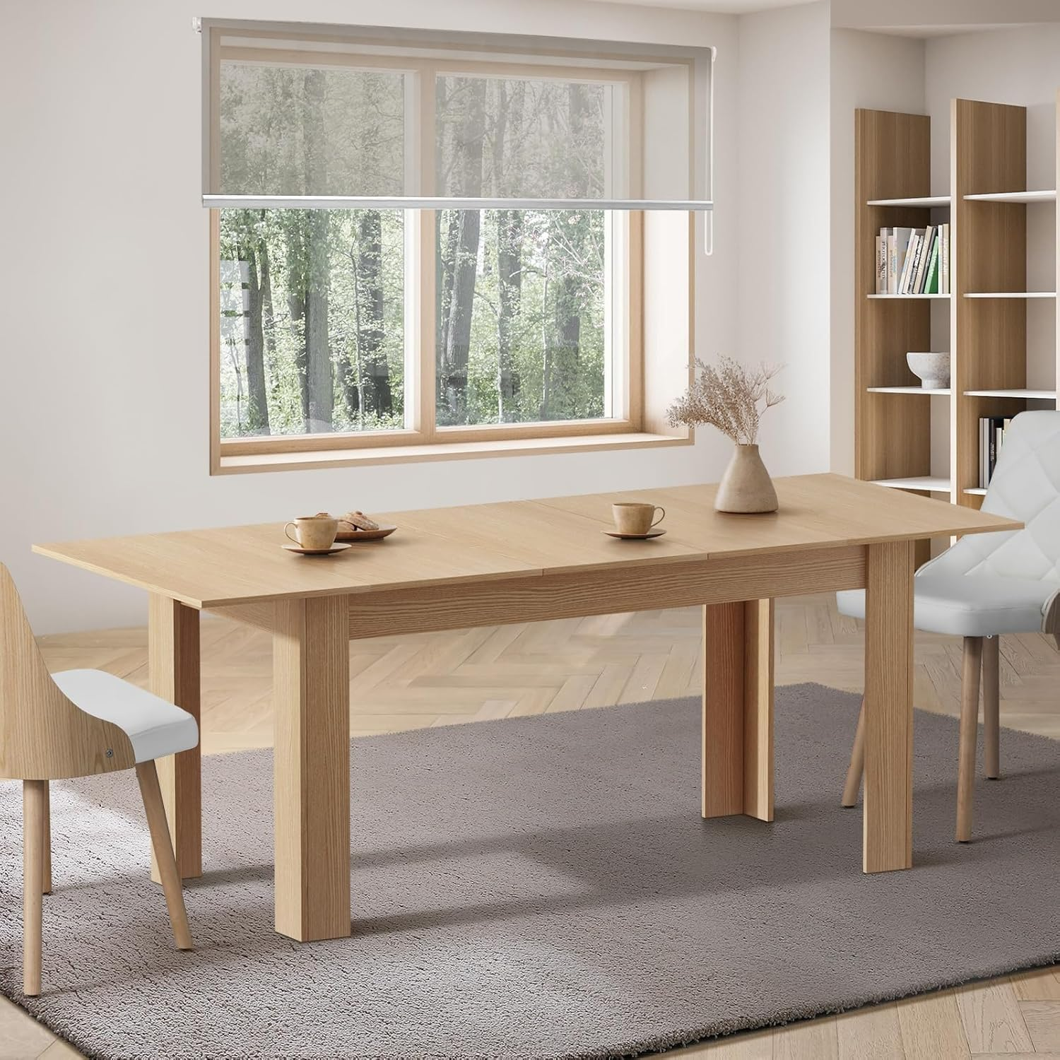 Oikiture 200Cm Dining Table Extendable Kitchen Table for Home and Cafe Natural Wood image number 5