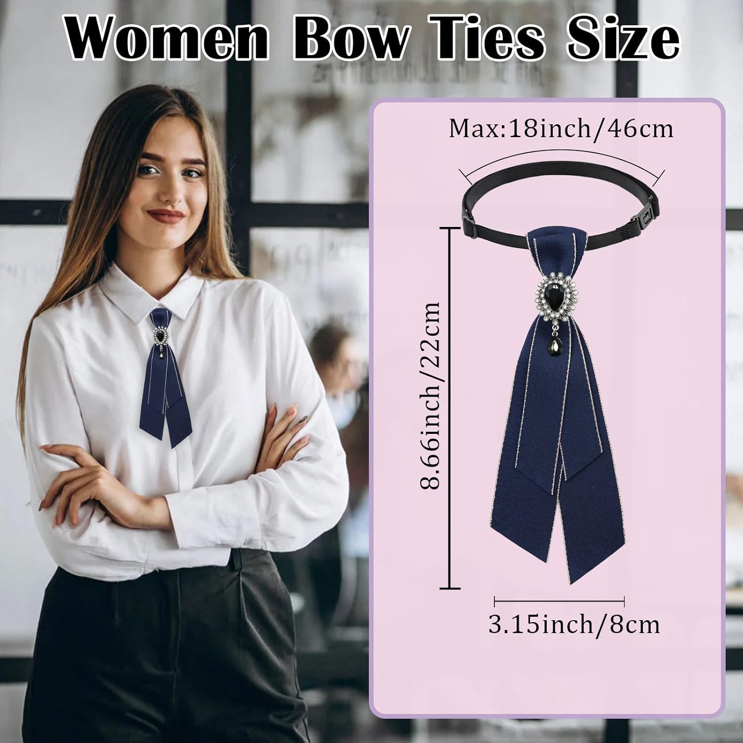Bow Tie for Women, Adjustable Womens Tie Girls Uniform Ties Pre Tied Womens Necktie with Artificial Pearl for School - Baby Blue Yellow image number 4