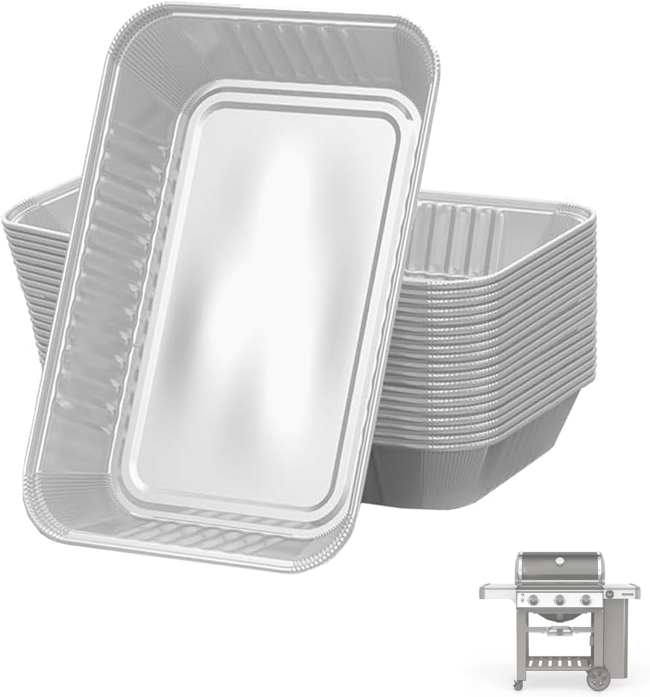 Grease Tray Liners Compatible with Weber 6415 Grill Drip Pans, Disposable Aluminum BBQ Grease Tray Liners Fits for Weber Spirit, Genesis and Genesis II LX 200/300 Series, 20 Pack, 21.6Cm X 15.2Cm image number 3