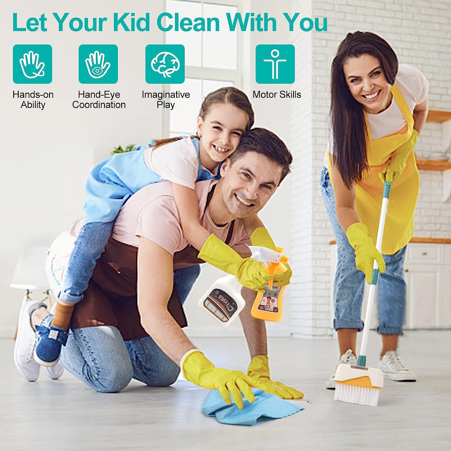 Detachable Kids Cleaning Toy Set - Broom, Mop, Dustpan, Brush, Rag Play, Housekeeping Kit, STEM Really Clean Toys Girls & Boys - Cleaning Cart Set image number 3
