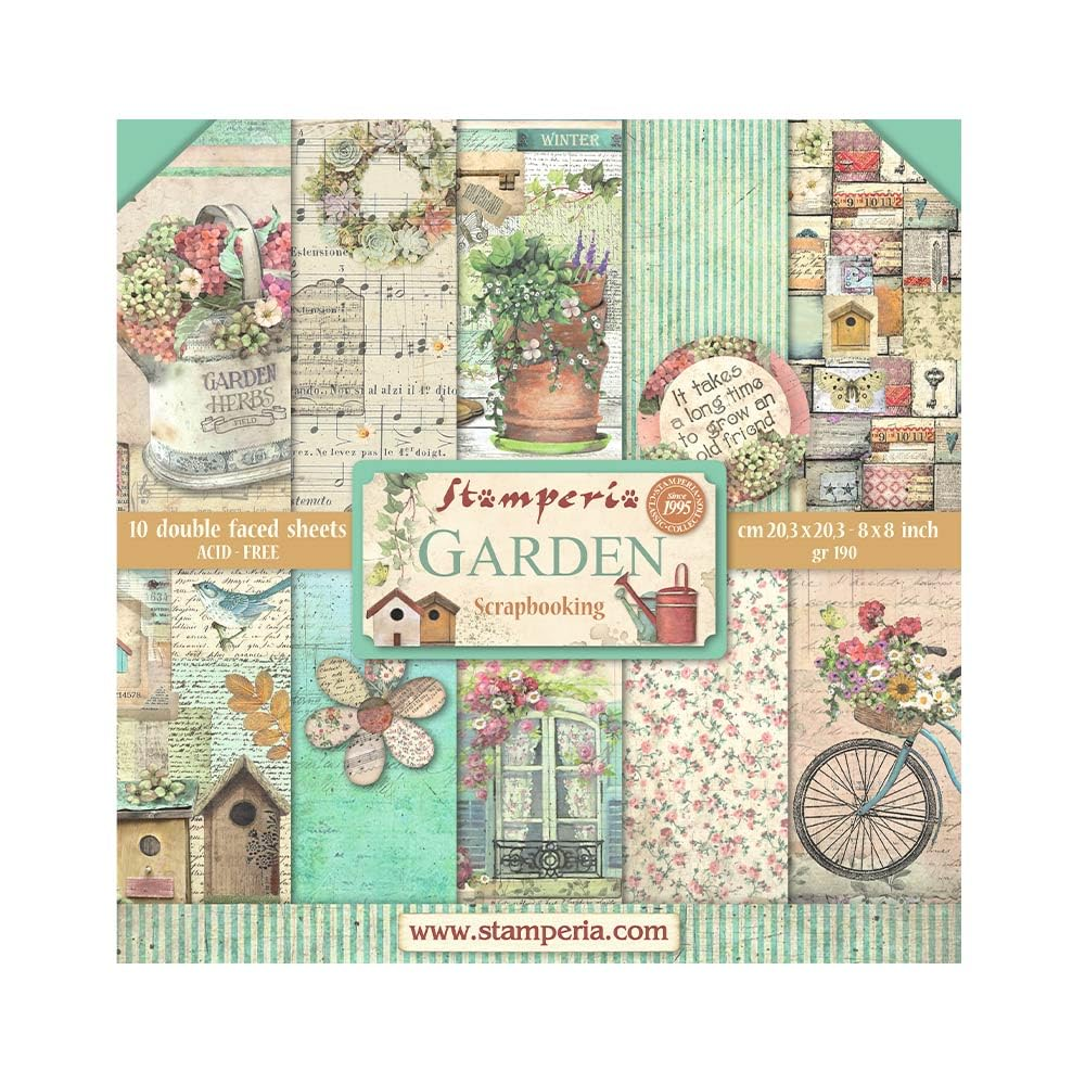 Scrapbooking Small Pad 10 Sheets Cm 20.3 X 20.3 Cm (8 X 8 Inches) - Garden