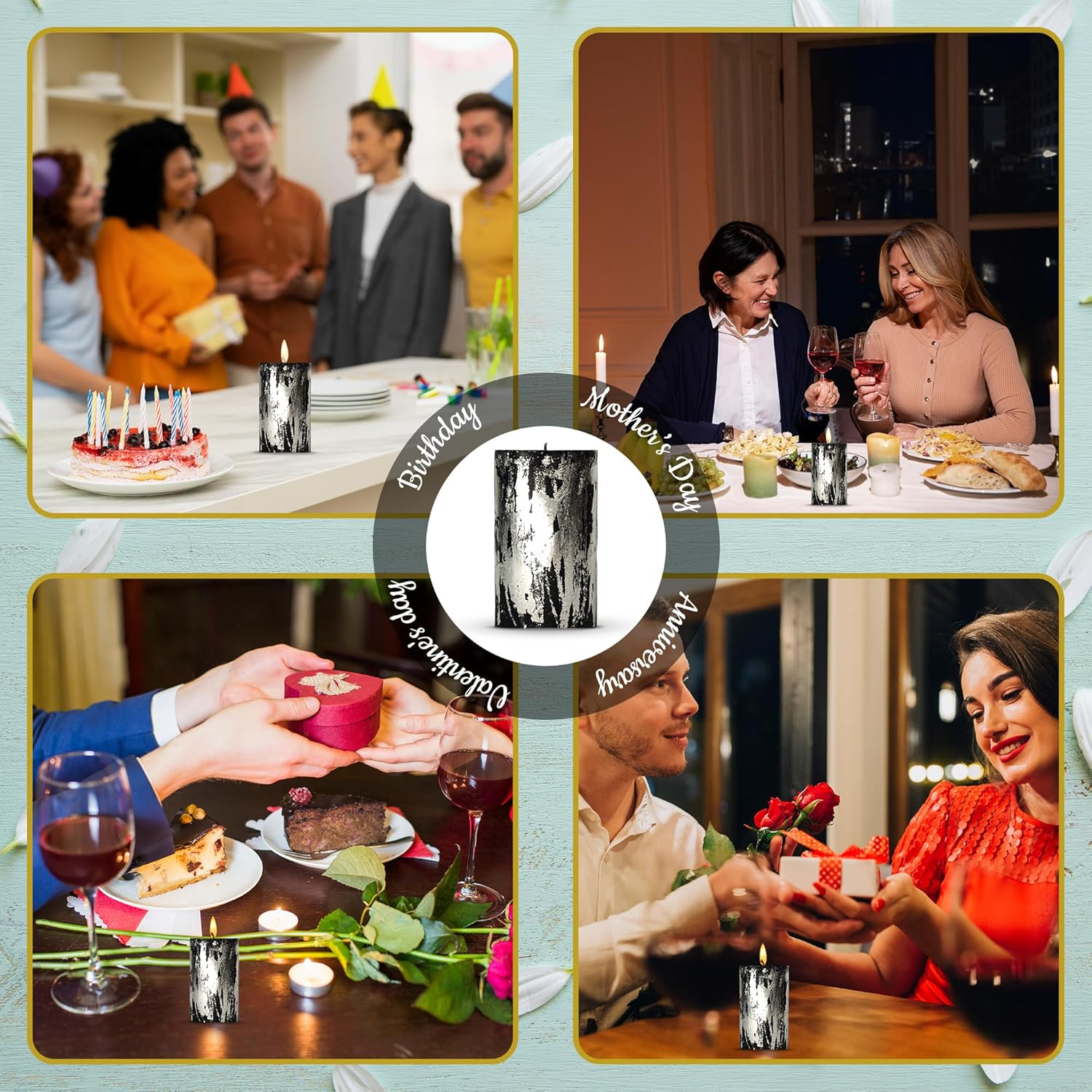 Apexor Black Pillar Candle with Silver Foil Berry Blossom Scented Candle, Smokeless Decorative Candle for Wedding, Birthday Gift, Home & Dinner D&eacute;cor image number 2