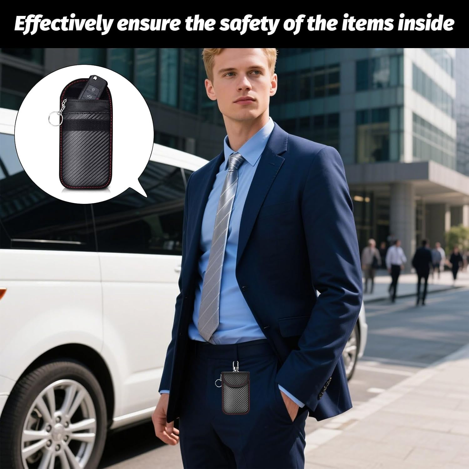 Faraday Pouch Car Keys, 3Pcs Faraday Bag, Car Key Signal Blocker, Waterproof Faraday Bag Key Fob Protector, Hook Securing Keyring, Anti-Theft Signal Blocker, Car RFID Blocker Bag for Car Security