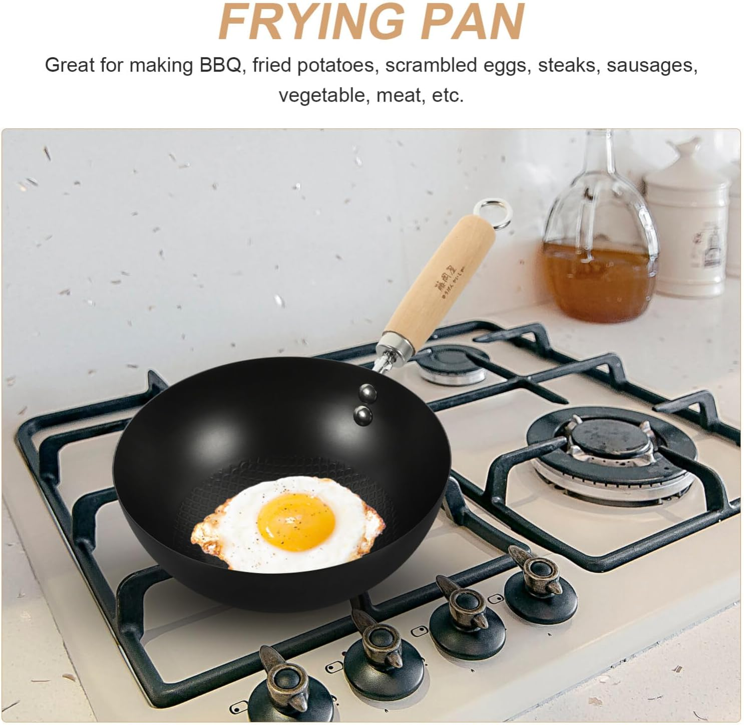 UPKOCH Cast Iron Wok Carbon Small Wok Pan Chinese Woks and Stir Fry Pans Chinese Wok with round Bottom Wok Chinese Japanese Woks Stainless Steel Wok Pan, KWDFP44P909199KO150J image number 6