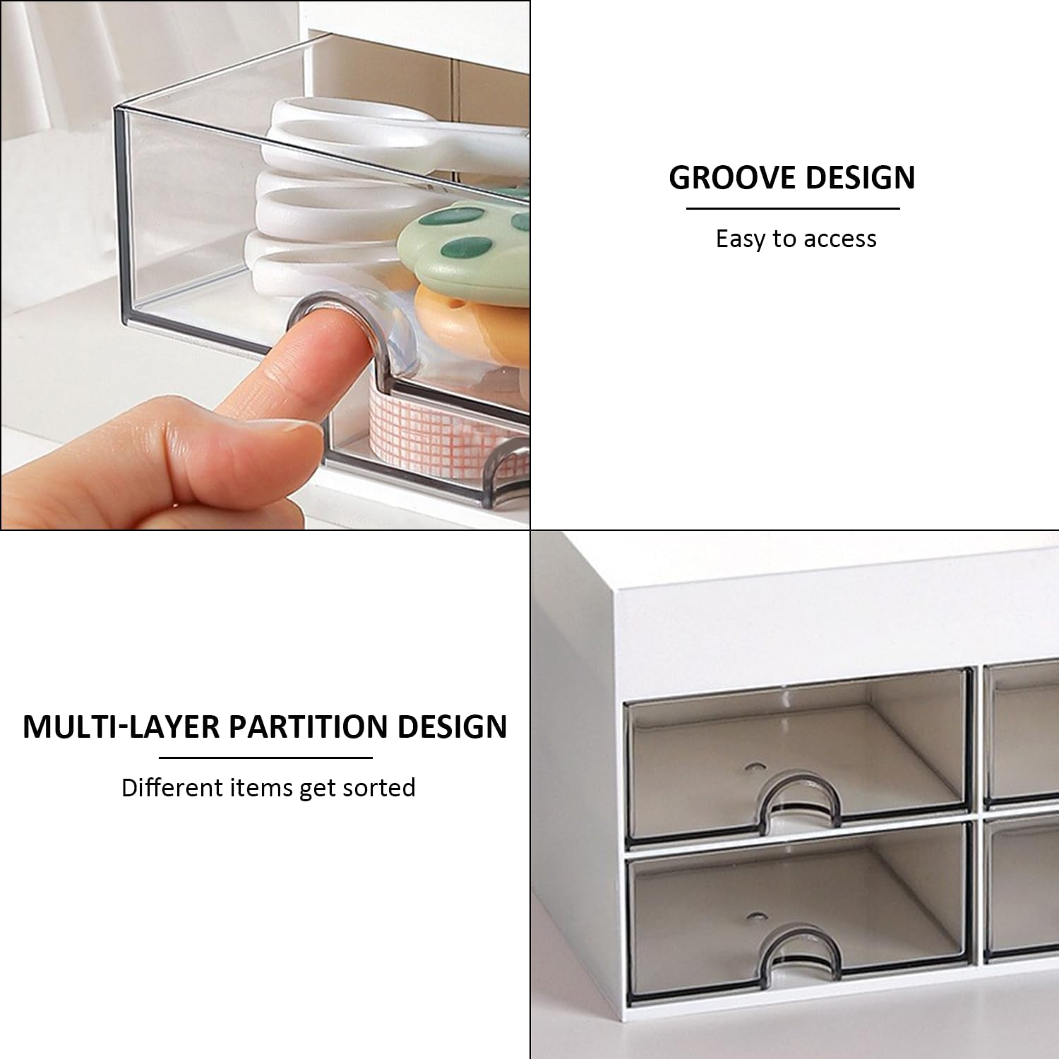 MEMOFYND 1 Piece Desk Organiser with 3 DIY Stickers, Desk Storage Drawer, Fixed Organiser, Desk Accessories, Drawer Organiser. image number 5