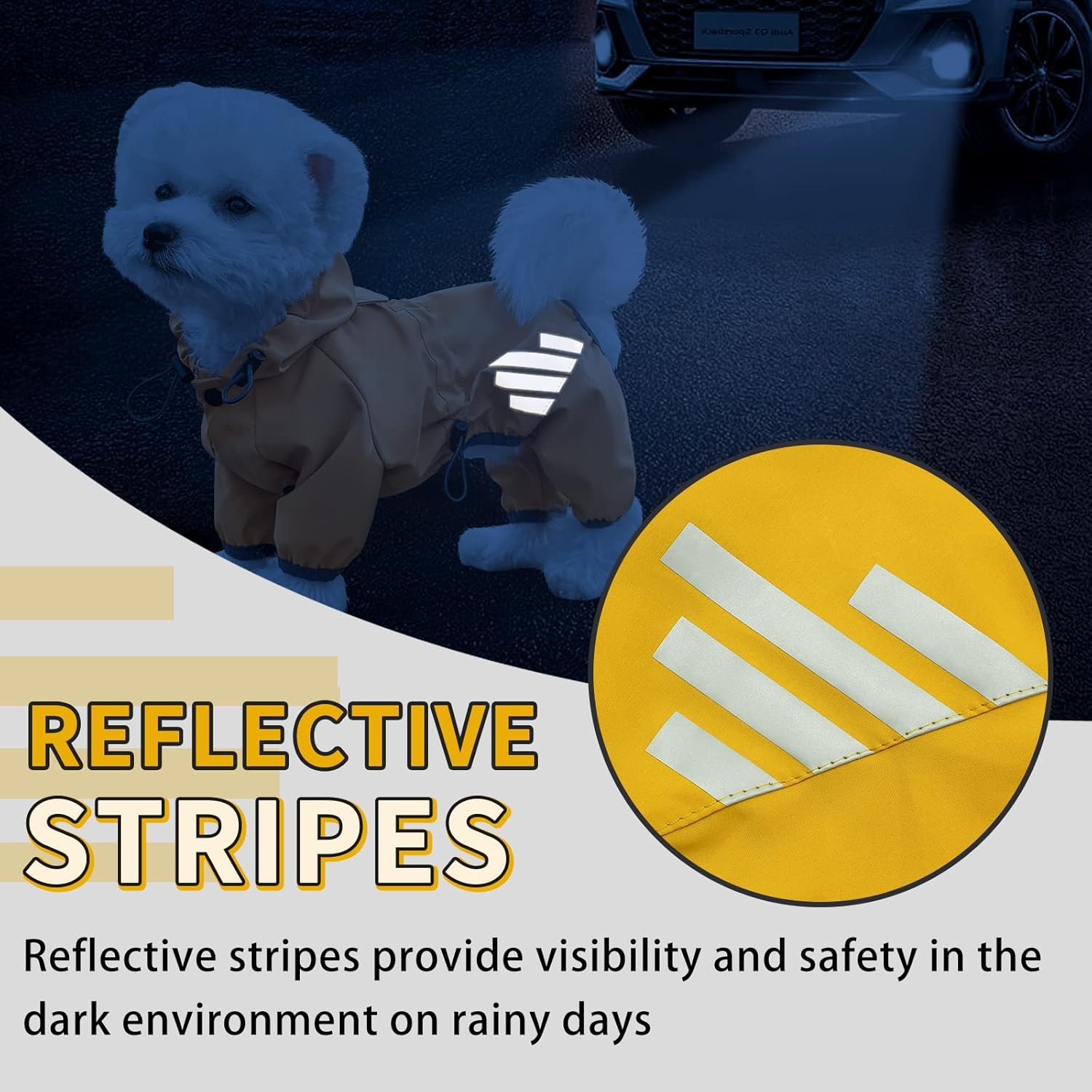 Dog Raincoat, Waterproof Dog Rain Jacket with Hood, Dog Rain Coat with Leash Hole, Reflective Strap for Small Medium Dogs, Lightweight Puppy Clothes(Yellow,M) image number 5