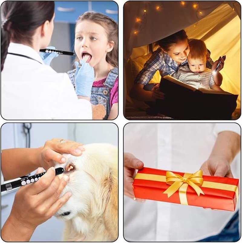 2 PCS Mini Pen Torch Light with Pupil Gauge Ruler Detector, Diagnostic Tool Medical Pen Lamp, Mini Reusable LED Penlight Flashlight for Home Outdoor Hospital Emergency, 1 White+ 1 Yellow