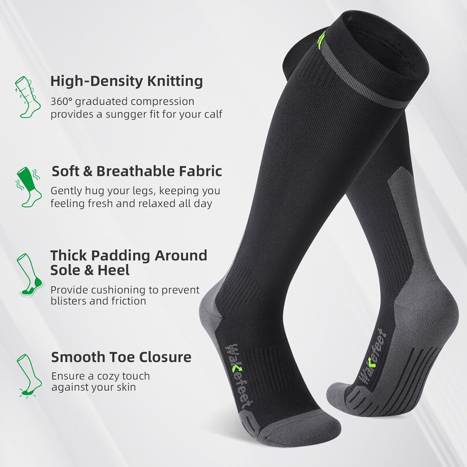 WAKEFEET Medical Compression Socks Men Women 3 Pairs, Compression Stockings 20-30Mmhg for Relieving, Recovery image number 5