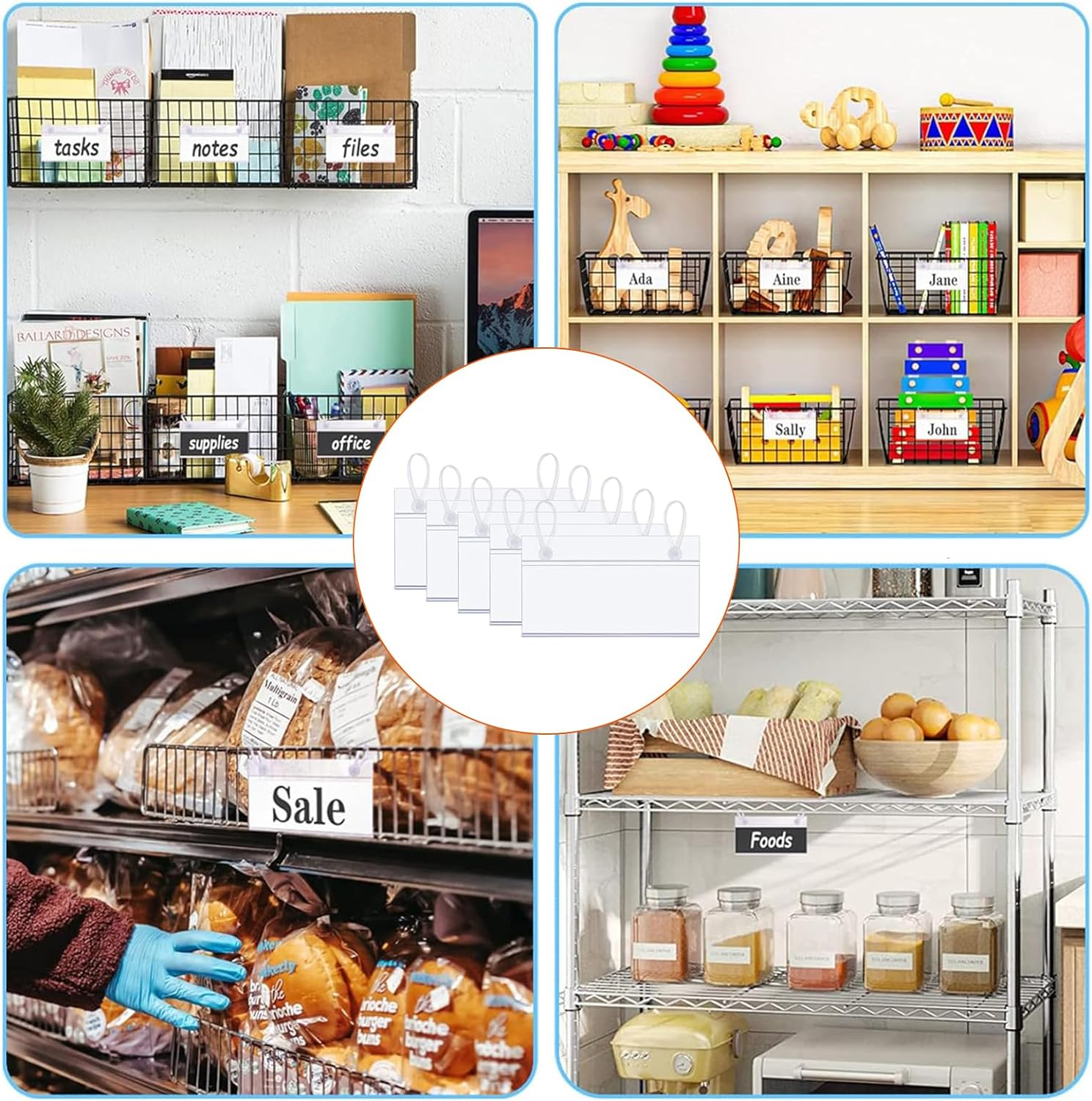 Plastic Wire Shelf Label Holders - 10 X 5.5CM Clear Price Tag Holder Sign & Ticket Holder with Double Snap Lock Closure, Reusable Basket Label Holders for Market, Retail Shop, Pantry 20 Pack image number 1